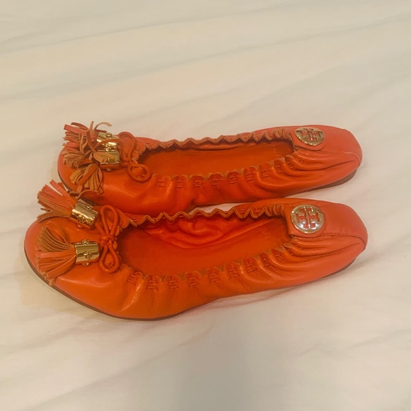Tory Burch Orange Ballet Flats with Tassels - Picture 2 of 3